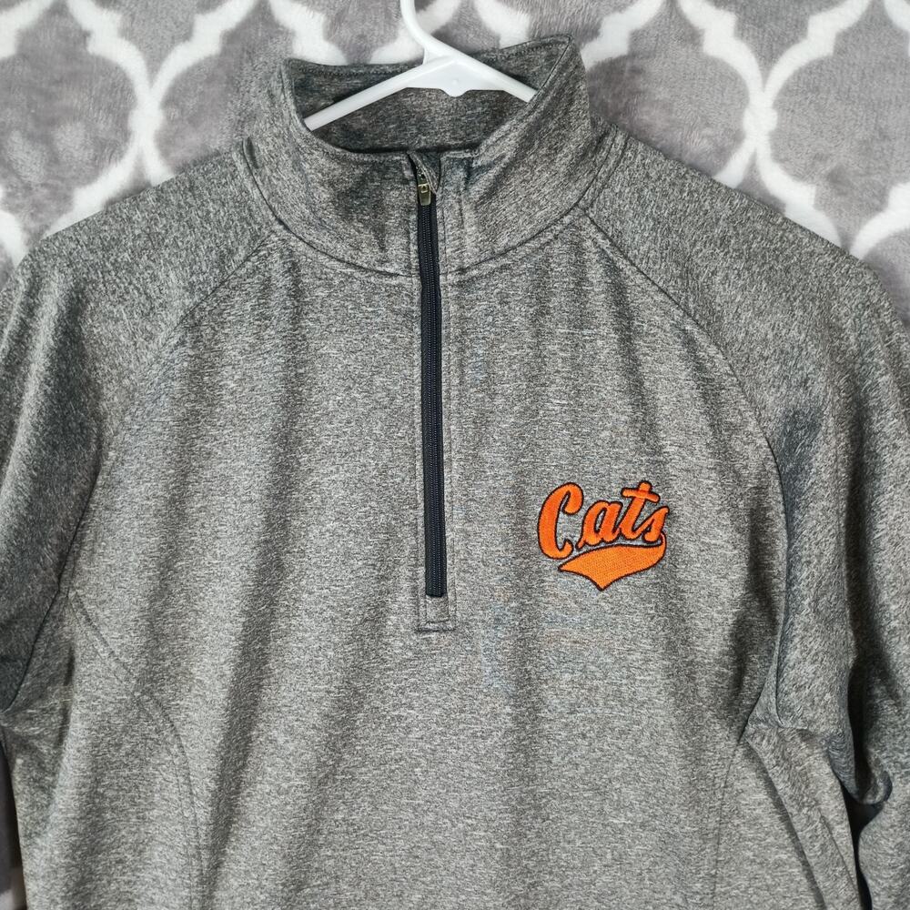 Cat Lover Quarter Zip Pullover Women M Gray Cozy Sweatshirt‎ Pennant